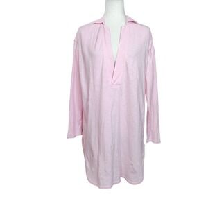 J.Crew Womens Pink Cotton Slub Long Sleeve V-Neck Tunic Top Medium